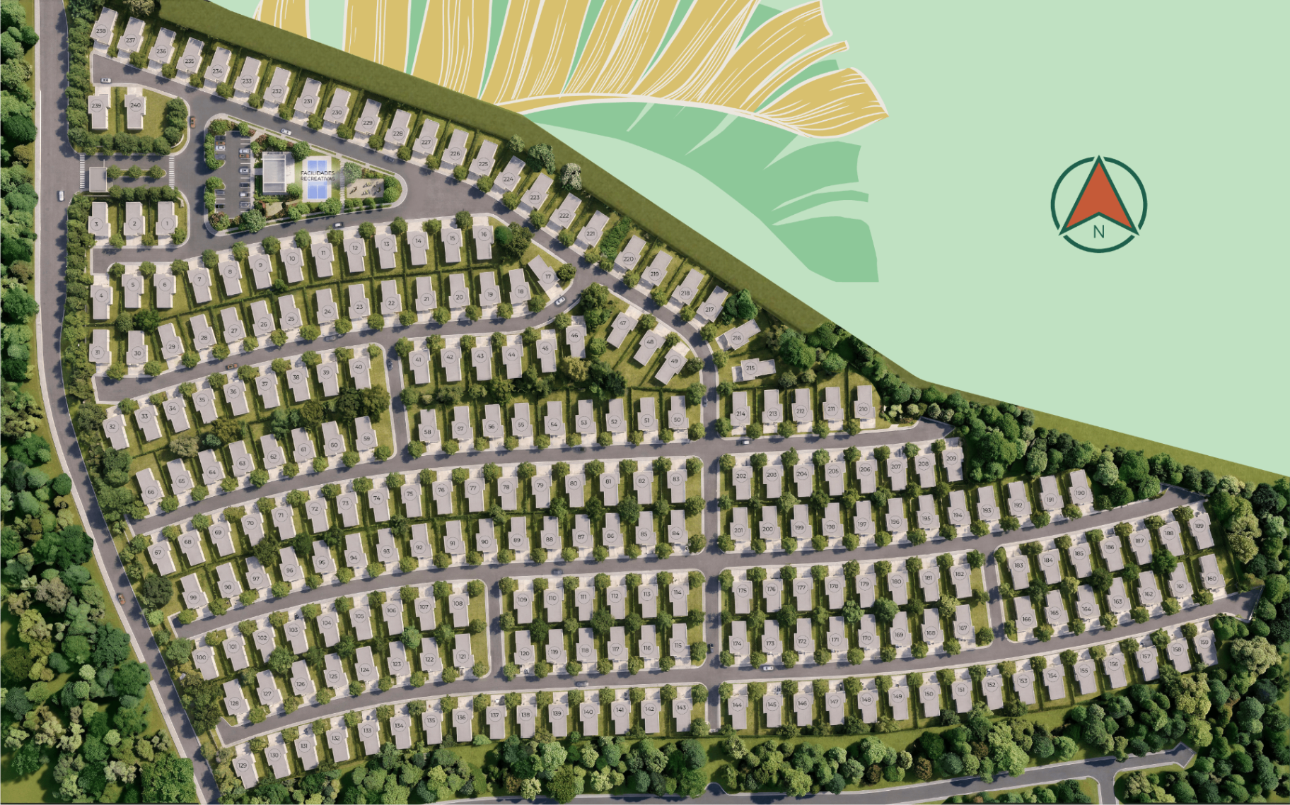 Plano maestro de Palacios del Este: 240 residencias, áreas recreativas y acceso controlado