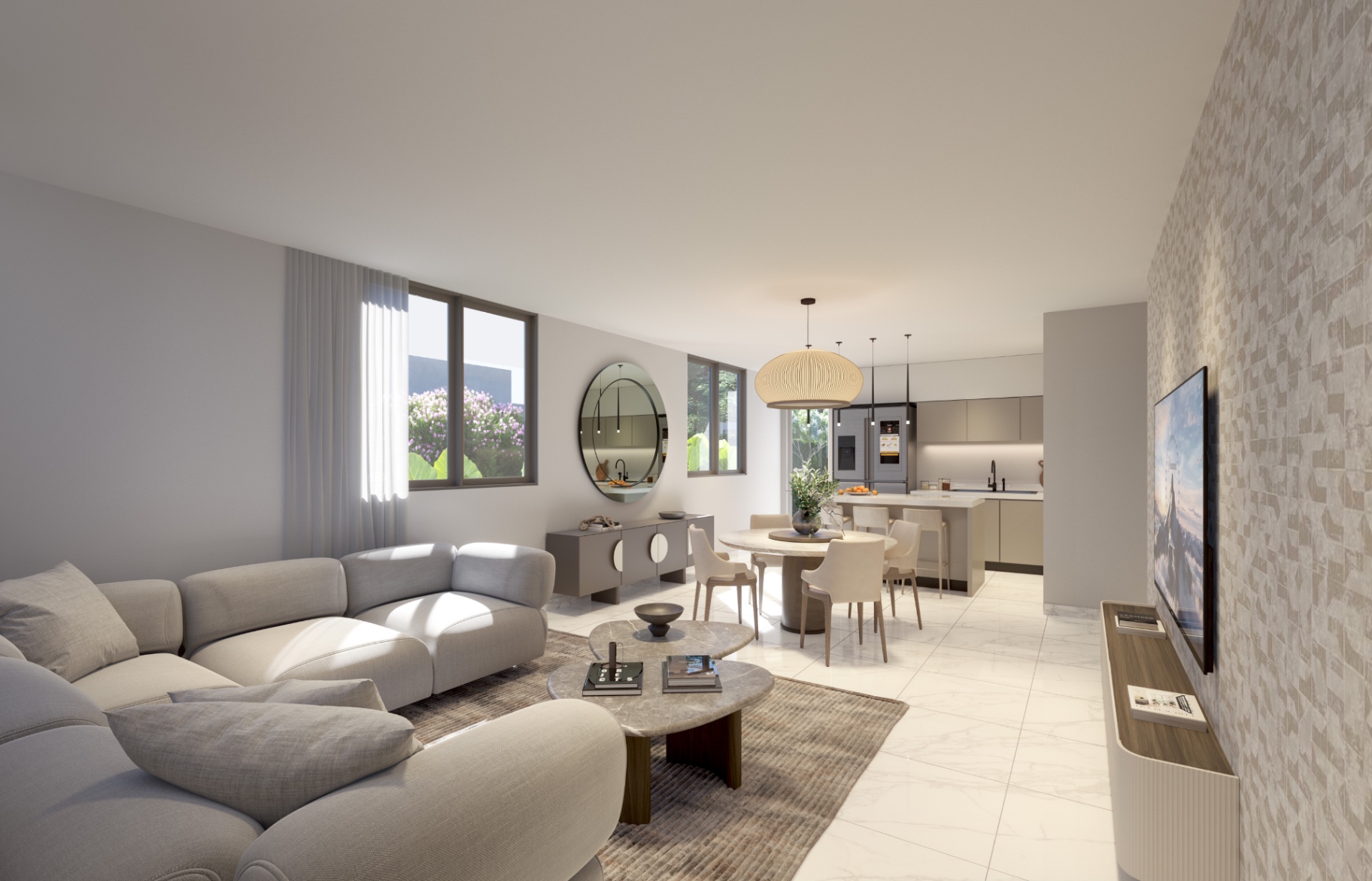 Gran Salón abierto con cocina integrada — vivienda nueva en Puerto Rico